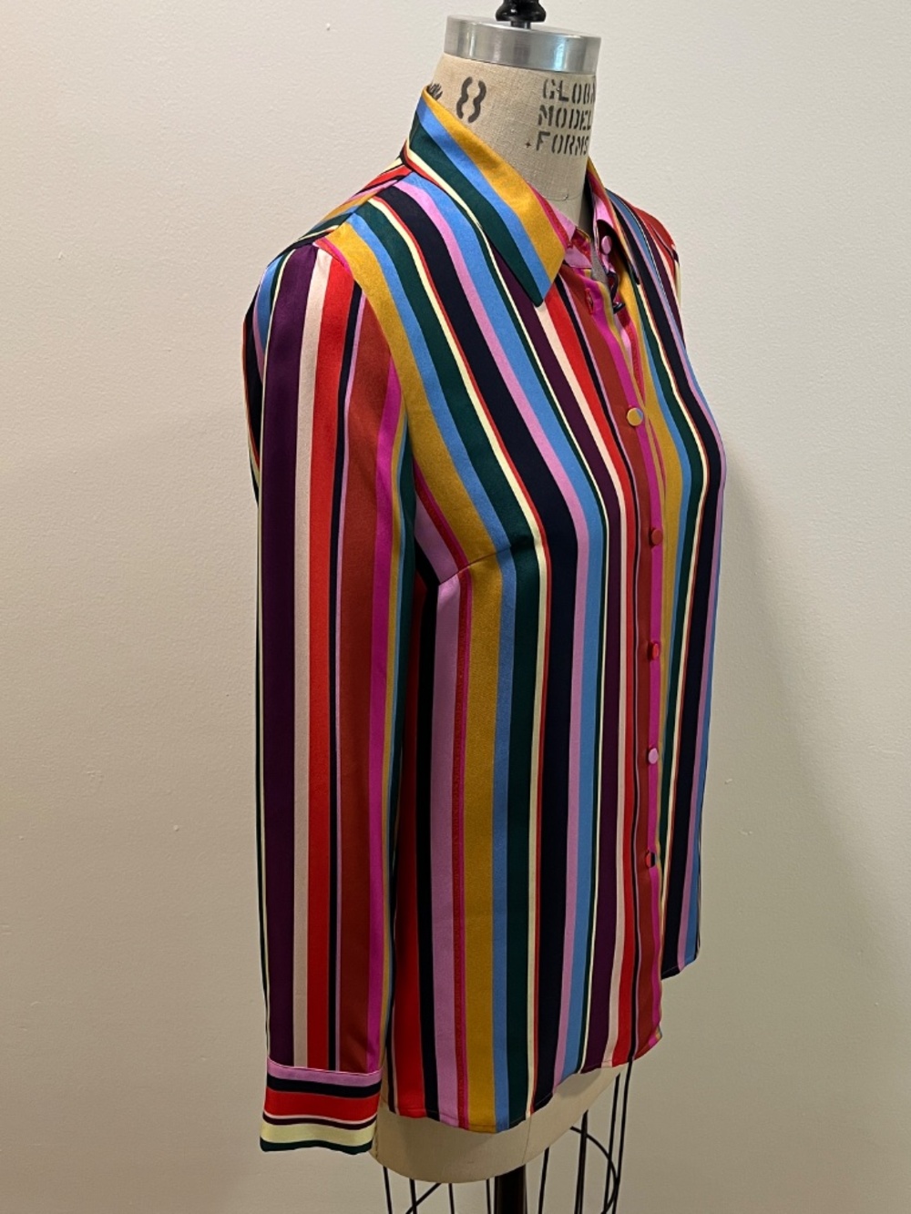 Women's Escada Silk Rainbow Striped Button-Up Blouse - Size 34 (XS/S) - Picture 7 of 13